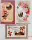 Cpa Lot 3x Litho Relief Illustrateur Art Nouveau Paysage En Medaillon Et Fleur Voyagé +- 1910 1x Neuvy Sur Barangeon - Collections & Lots
