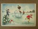 Cp/pk New Year Girl Boy Dresses Snowman Skating Vintage Belgium Rare 1948 - Nouvel An