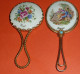 Rare Lot 2 Anciens Miroirs De Sac à Main Ou Poche, Miroir, Porcelaine De Limoges, Décors Floral Et Champêtre - Accessories