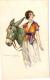 4 Postcards Fascinating Woman  Fashion Mode  ART  Couples Signed Bompard Donkey Umbrella Very Good Condition - Bompard, S.