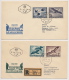 **Österreich Austria 1950/53 ANK 967-73 Mi 955-56, 968x, 984-87 (2 Scans) Vögel Birds Flugpost - FDC