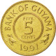 Monnaie, Guyana, 5 Cents, 1991, SPL, Nickel-brass, KM:32 - Guyana