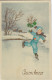 Vintage Figure Skating Postcard Buon Anno New Year 1940 - Pattinaggio Artistico