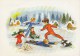 Vintage Figure Skating Postcard Children Skating At Frozen Lake - Patinage Artistique