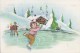 Vintage Figure Skating Postcard Children Skating At Frozen Lake - Pattinaggio Artistico