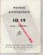 CITROEN - NOTICE ENTRETIEN - DS ID 19-  MODELE CONFORT- 1958 - Camiones