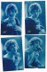 4 Cartes Anciennes, Fond Bleu, Jeune Femme, Fleurs -  Edit. Bleuet N° 250 - 2 Scans - Femmes