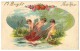 'A Bright New-Year' - Three Small Angels - Circa 1918 - Embossed - Angels