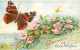 240497-Greetings & Good Wishes, Butterflies Flying Over Pink Daisies, Embossed Litho, Stecher No 684 D - Papillons