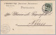 DR 1892-10-11 ESSEN Postkarte Mit 5Pf Perfin "T&V" J.Tönnesmann & Vogel Papierwaren - Autres & Non Classés