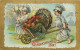 256013-Thanksgiving, Unknown No 5712, Two Boys In Chef Outfits Moving A Large Turkey In A Cart - Thanksgiving