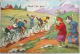 Cp Litho Illustrateur CHATS CHAT HUMANISE Course Velo Cyclisme Voiture Supporter BORD Route Ecrite 1941 - Animales Vestidos