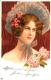 [DC4327] CARTOLINA - ILLUSTRATA - DONNA CON CAPPELLO E FIORI - Viaggiata 1904 - Old Postcard - Donne