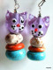 Boucles D´oreilles Chat Violet Turquoise Orange Verre Artisanal Et Howlite Pierre Semi-précieuse   Adorables Têtes De Ch - Earrings