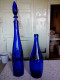 Delcampe - VERRE BLEU 1 BOUTEILLE TY NANT +1 BOUTEILLE LONG COL FINE + 2 BOUCHON à FLACON LUNE + FLAMME +1 Incolore Facette - Sonstige & Ohne Zuordnung