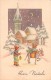 03316 "BUON NATALE" BAMBINI, ASINO, GERLE, VISCHIO, LANTERNA, PAESAGGIO, LUNA E STELLE,  NEVE. CART.  SPED. 1952 - Altri & Non Classificati