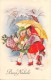 03319 "BUON NATALE" BAMBINI,  OMBRELLO, NEVE, CESTO VIMINI, DONI, PANETTONE, TORRONE. CART.   SPED. 1951 - Altri & Non Classificati