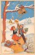 03320 "BUON NATALE" BAMBINI, NEVE, PAESAGGIO, CESTO CON DONI, VISCHIO, CAMPANE, DECORO ORO. CART. NON  SPED. - Altri & Non Classificati