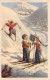 03322 "BUON NATALE" BAMBINI, NEVE, VISCHIO, SCI, RACCHETTE. CART.  SPED. 1957 - Altri & Non Classificati