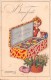 03325 "BUONE FESTE" BAMBINO, SCATOLA DI CIOCCOLAT BOMBONS, CANE, CESTO VIMINI, VISCHIO, DONO,. CART.  SPED. 1920 - Altri & Non Classificati