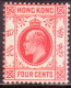 HONG KONG 1907 SG #93 4c Mint Gum Traces CV £18 Wmk Mult Crown CA - Unused Stamps