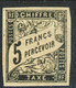 Emissioni Generali Timbre Tax 1884, N. 14,  Fr 5 Nero MNH - GO, Firmato Cat. € 500 - Postage Due