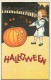 241439-Halloween, Stecher No 57 D, Boy Approaching Smiling Jack O Lantern, James E Pitts, Embossed Litho - Halloween