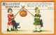 241461-Halloween, Stecher No 63 E, Boy & Girl With JOL On Sticks, Black Cat, James E Pitts, Embossed Litho - Halloween