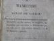 Manifeste Du Sénat De Savoie 19/11/1845 Récompense à Qui Découvrira Les Auteurs Et Complices Incendies De Thonon - Décrets & Lois