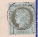 1876 CERES N°50 1c SEUL Sur Imprimé Sous Bande - Quittance Avec Timbre 10c - FRESNAY SUR SARTHE - Lettre Cover France - 1871-1875 Cérès