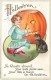 241535-Halloween, Stecher No 226 D, Boy Carving Large JOL With A Black Cat Watching - Halloween