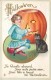 241537-Halloween, Stecher No 226 D, Boy Carving Large JOL With A Black Cat Watching - Halloween