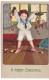 Merry Christmas Greetings, Boy Pours Toys From Shoes, C1900s Vintage Embossed Postcard - Other & Unclassified