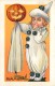 241623- Halloween, Stecher No 408 D, Witch In Clown Outfit Holding A Jack O Lantern On A Stick With Ghost Costume - Halloween