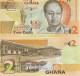 Ghana P-new, 2 Cedi, Nkrumah, Gold Bars / Parliment See UV & W/M Images, UNC - Ghana