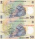 50 Lei 2005 UNC X2 Polymer Plastic Note SERIE CONSECUTIVE Romania. - Romania