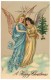 A Merry Christmas - Pair Of Angles, Star, Gilded - Giesen Bros - Unused C1909 - Angels