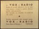 ITALIA - ADVER.  VOX  RADIO - TORINO - Cc 1930 - Altri & Non Classificati