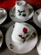 MITTERTEICH BAVARIA 6 Tasses à Café Thé +sous Tasses Porcelaine Striée - Fleurs Roses Rouges - Mitterteich (DEU)