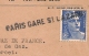 GRIFFE En DEPART PARIS GARE ST LAZARE  Sur 15F GANDON + Mécanique GARE ST LAZARE 1952. PEU COMMUN AINSI ! - Poste Ferroviaire