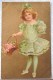 Cpa Litho CHROMO Fond Doré Illustrateur K.F 644 CLAPSADDLE Enfant Fille Fillette Robe Verte Corbeille Fleur - Clapsaddle