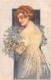 04641 "RITRATTO FEMMINILE" LIBERTY - GIOVANE RAGAZZA, FIORI. FIRMATA PITTORE F. VECCHI 1861-1938  CART  NON SPED - Moda