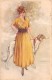 04643 "RITRATTO FEMMINILE" GIOVANE SIGNORA CON CANE -  FIRMATA PITTORE T. CORBELLA 1885-1966.  CART  SPED 1920 - Moda