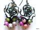 Boucles D'oreilles Fleurs Noir Blanc Polymère Artisanales Perles Multicolores Accessoires Noirs  A Porter En Toutes Sais - Earrings