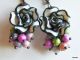 Boucles D'oreilles Fleurs Noir Blanc Polymère Artisanales Perles Multicolores Accessoires Noirs  A Porter En Toutes Sais - Earrings