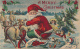 A MERRY CHRISTMAS - SANTA ON SLED WITH MANY TOYS, RAINDEER, HOLLY, DOLLS - # 6605 - Santa Claus