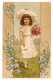 Vintage Embossed Postcard 1907 Edwardian Girl In White W Rose Bouquet Envelope - Portraits