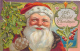 A Blissful Christmas - Large Santa Face, With Tree, Holly. Fancy Border, SANTA CLAUS SERIES NO. 2 - Santa Claus