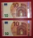 2x 10 EURO S003 SD+SE Nine Equal Numbers ITALY  ITALIA Draghi Perfect UNC - 10 Euro