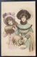 LITHO COULEUR ILLUSTRATEUR Vienne ? Duo FEMMES FEMME CHAPEAU MANCHON FLOCONS NEIGE Edition G.E. Avec HIRONDELLE Dos - Vienne